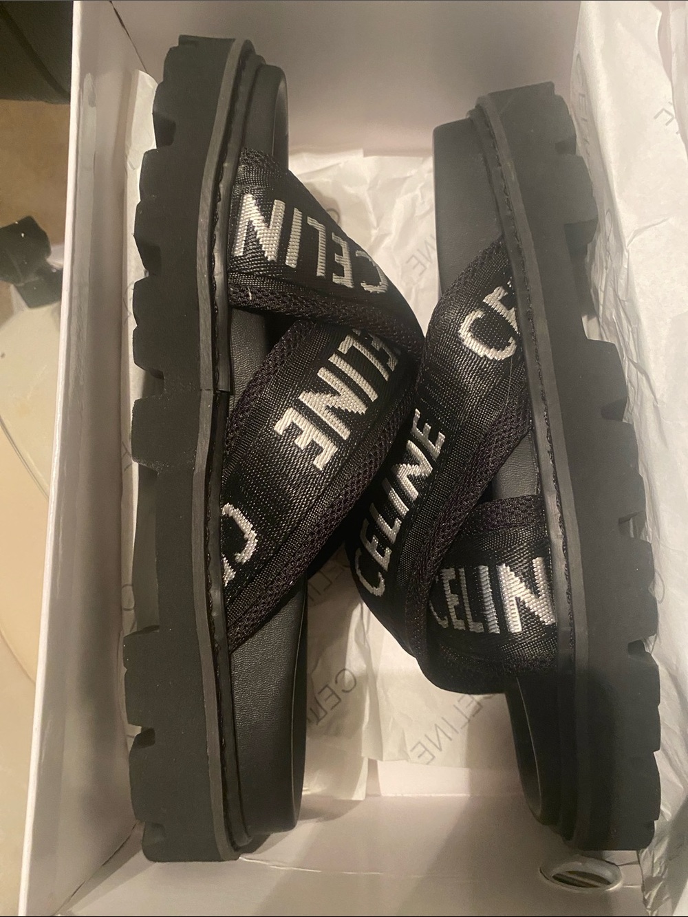 Celine Black Logo Strap Lug-Sole Sandals Accepting offers